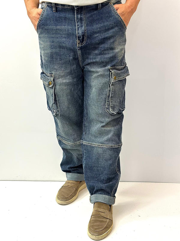 Jeans 2.0 mod. cargo largo con risvolti