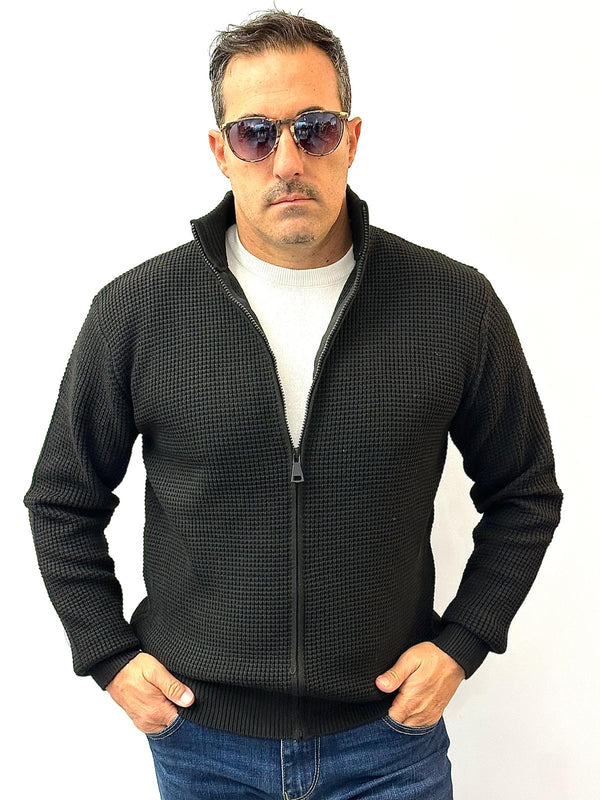 Cardigan Alone con zip trama nido d'ape