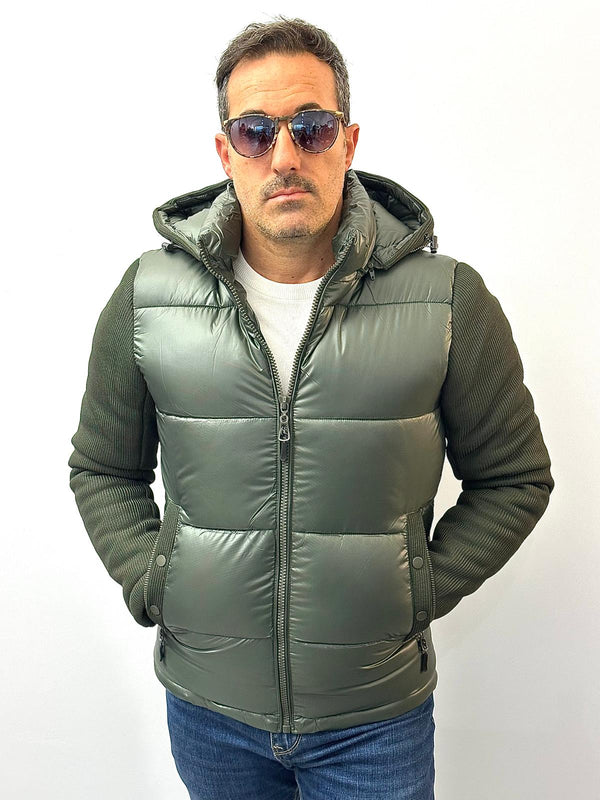 Piumino Alone con cappuccio e inserti in maglia